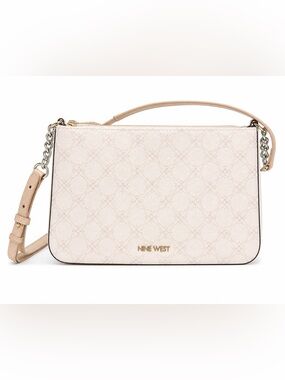 Nine West Light Beige Patterned Crossbody Bag with Chain Strap